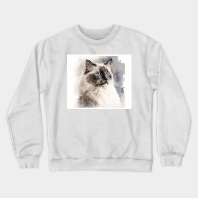 Rag Doll Cat Watercolour Painting Crewneck Sweatshirt by TheArtfulAI